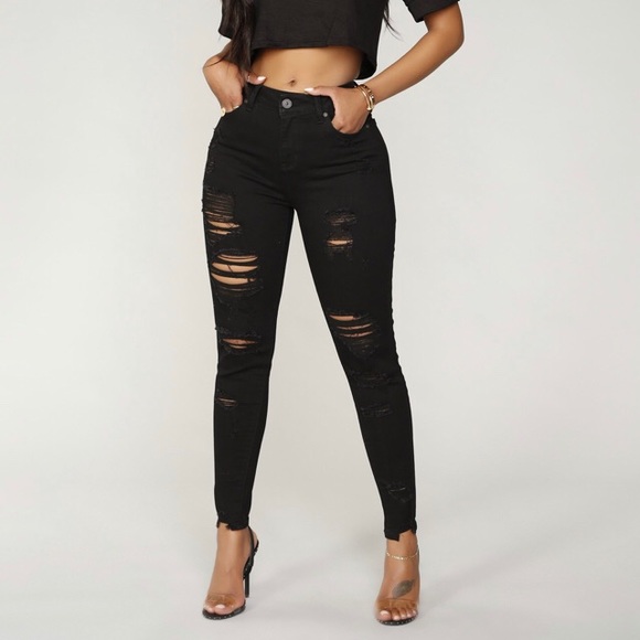 Fashion Nova Denim - NWOT Fashion Nova High Rise Distressed Black Jeans
